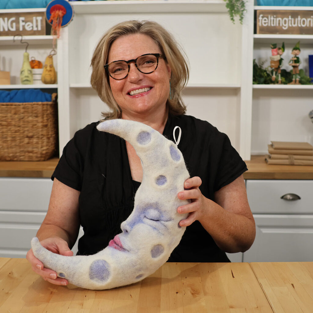 Needle felting tutorial man in the moon face with Kimberly Czar
